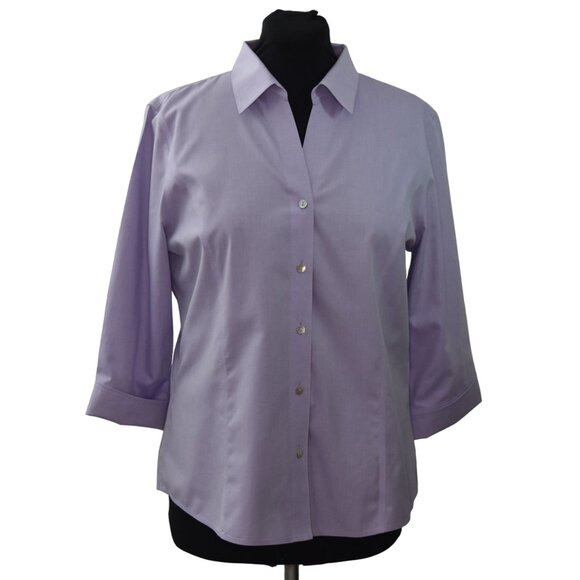 Foxcroft Pinpoint Non-Iron Button Down Shirt Womans 18 Lavender Purple Fitted - Picture 1 of 9